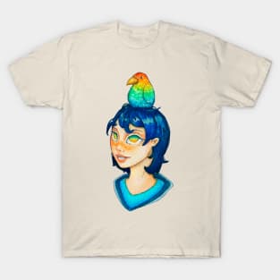 The watercolor girl and bird without background (Creme version) T-Shirt